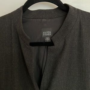 Eileen Fisher L Mandarin Collar Charcoal Gray Stretch Wool Jacket
